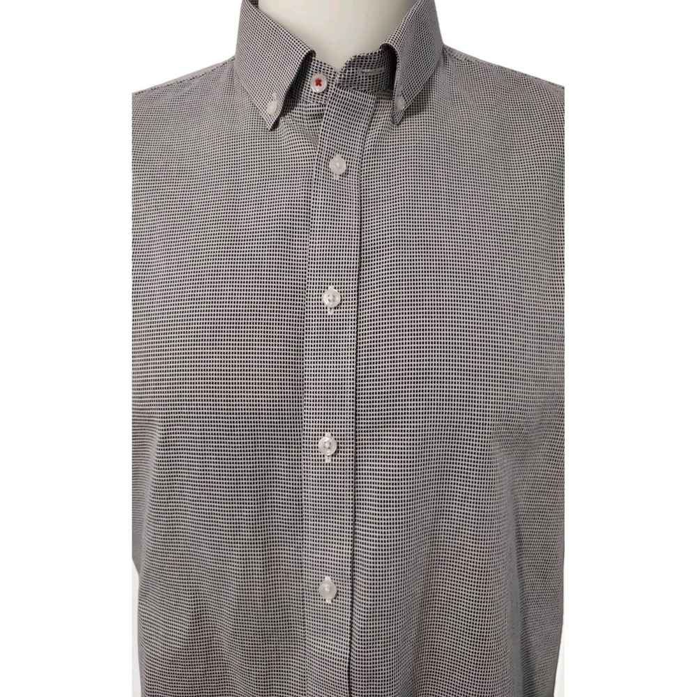 Neiman Marcus Button Down Shirt 16.5 36/37 Mens Norm Core Black White X-Trim Fit
